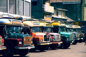Stef Styles|Night|Ghotam City night with blue SH - Some colourful busses. Colombo / Sri Lanka