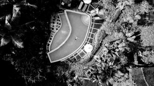 Stef Styles|Black and White|Indoor Mid Contrast - Floating in a jungle pool