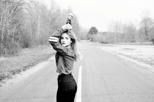 Stef Styles|Black and White|Indoor Mid Contrast - A woman on the road.