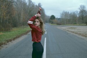 Stef Styles|The Traveller|Snowy Forest G-Mono - A woman on the road.