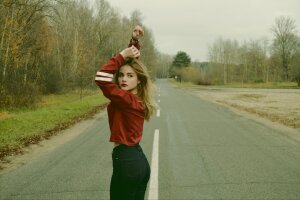 Stef Styles|The Traveller|Snowy Forest G-Mono - A woman on the road.