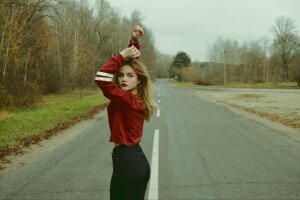 Stef Styles|The Traveller|Snowy Forest BRB-Triad - A woman on the road.