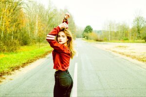 Stef Styles|Night|Grunge with Green Midtones - A woman on the road.