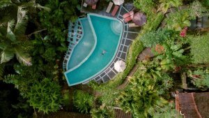 Stef Styles|Night|City lights with reflection - Floating in a jungle pool