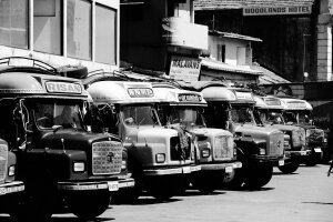 Warm B&W Film - Some colourful busses. Colombo / Sri Lanka