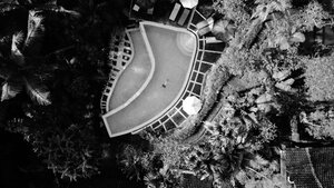 Warm B&W Film - Floating in a jungle pool