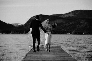 Warm B&W Film - Newlywed at the lake
