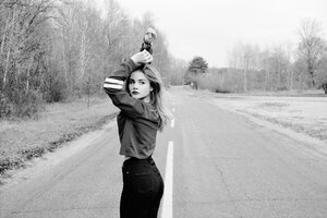 Warm B&W Film - A woman on the road.