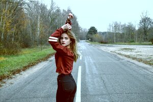 Stef Styles|Night|Grunge with Green Midtones - A woman on the road.