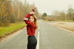 A woman on the road.